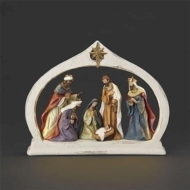 Roman 351562 Nativity In Lighted Arch Figurine - Traditional Colors - 10 in.