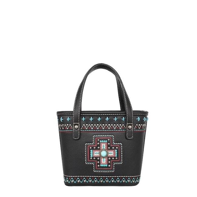 Montana West 292324 Aztec Cross Small Tote & Crossbody Bag Black