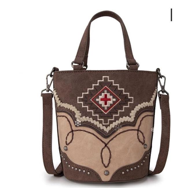 Montana West 452762 Aztec Cross Bucket Tote & Crossbody Bag Coffee