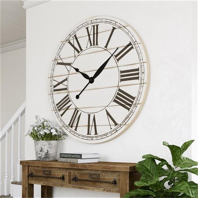Aspire Home Accents 7005 Renata Oversize Shiplap Wall Clock  White