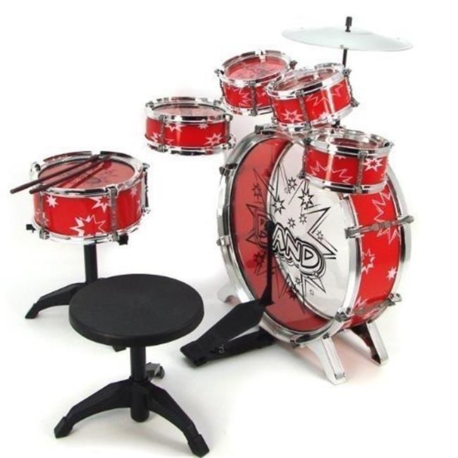 AZImport Kids Drum Set Musical Instrument Toy Playset  Red - 11 Piece