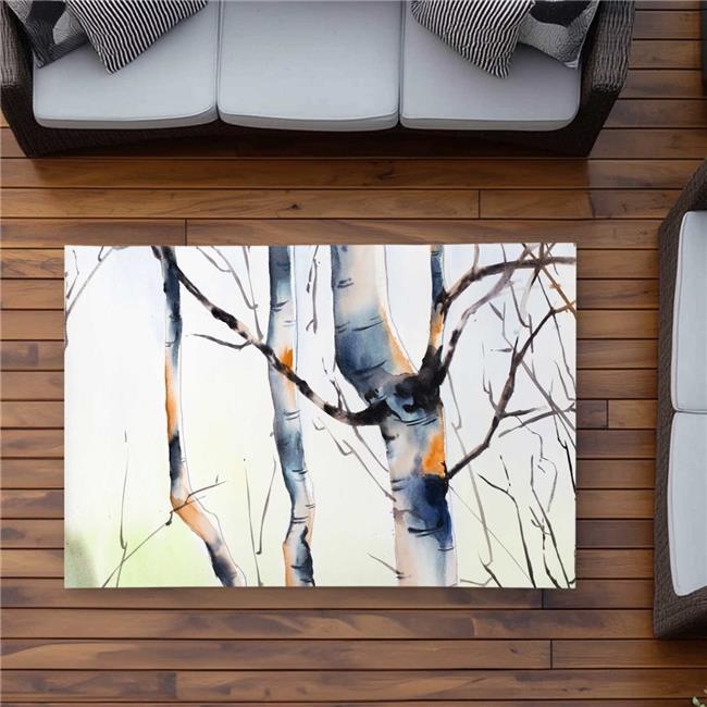3x5 ft. Three Small Birch Trees - Illustrative Blue Outdoor Rectangle Area Rug