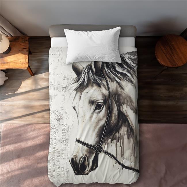 Alpha the White Horse Brown Twin Size Extra Long Duvet Cover - Home Decor Ess...