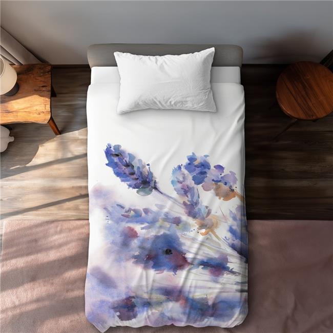 Twin Extra Long Watercolor Lavender Flowers Duvet Cover - Rustic Purple Decor