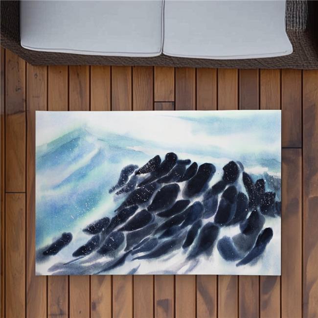 2x3 ft. Sea Waves with Paint Splash - White Coastal Outdoor Rug - Rectangle