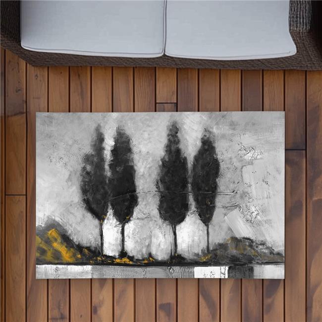 2x3 ft. Grayscale Industrial Landscape - Yellow Trees Outdoor Rug - Rectangle
