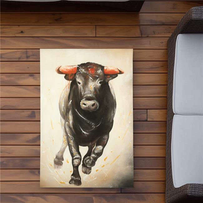 Begin Home Decor C1ROAR23PBIBUN 2 x 3 ft. Bull Running Beige Outdoor Area Rug...