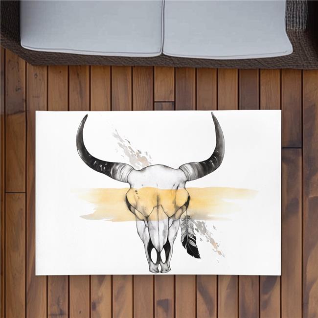 Begin Home Decor C1ROAR23Y8M50Z 2 x 3 ft. Cow Skull with Feather - Scandinavi...
