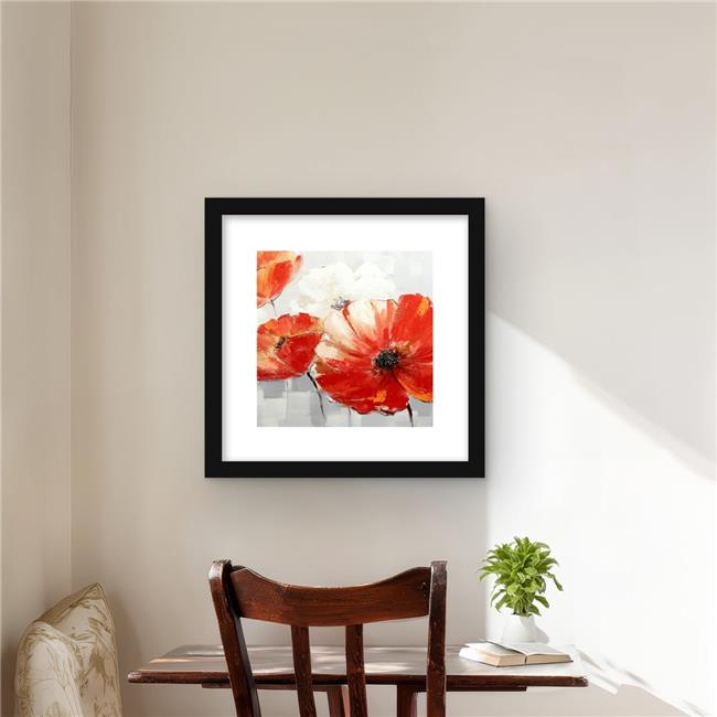 Begin Home Decor C1FM1616K787CW 16 x 16 in. Abstract Red Wild Flowers Wall Ar...