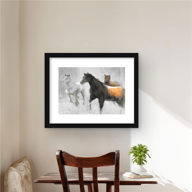 Begin Home Decor C1FM1620HOW3AN 16 x 20 in. Abstract Herd of Horses - Framed ...