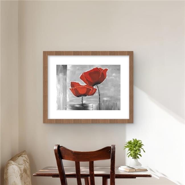 Begin Home Decor C1FM16207NMMN3 16 x 20 in. Two Red Flowers On Grayscale Back...