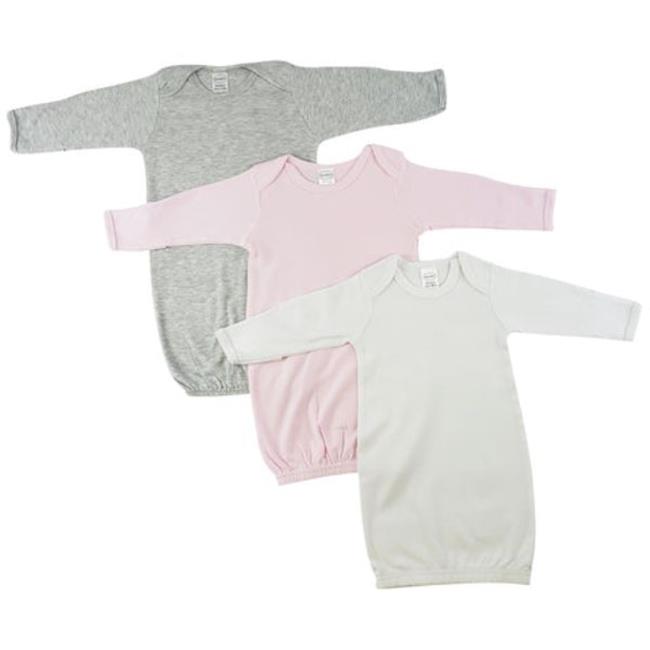 Bambini LS-0682 Newborn Baby Girls Gown Set White & Pink - Newborn