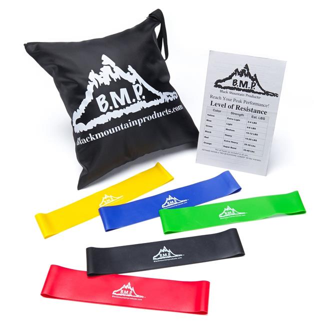 Black Mountain Products 5 Band Loop Set Loop Resistance Exercise Bands with C...