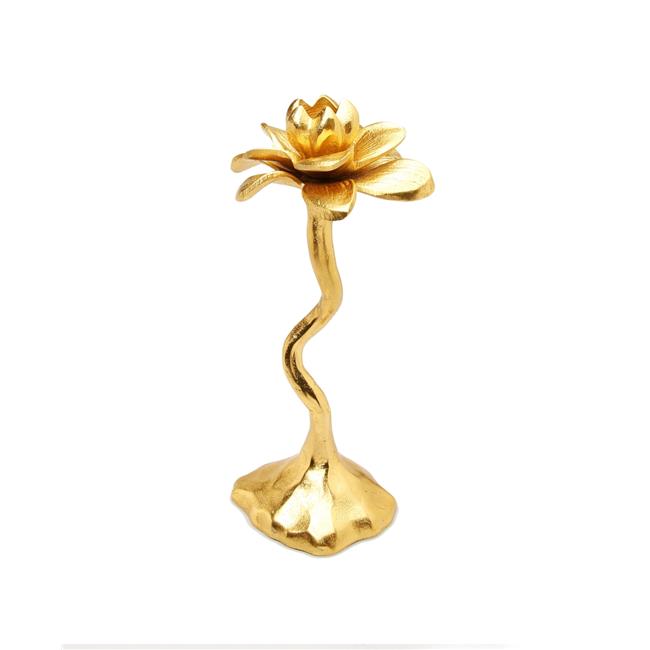 Classic Touch LCH1006 Gold Flower Shaped Candle Holder  4.5 x 11.5 x 3.25 in.