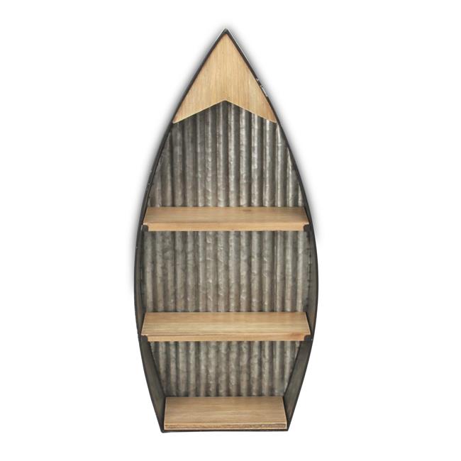Cheungs 5415 Ribbed Metal Wall Hanging Boat with Wood Shelves