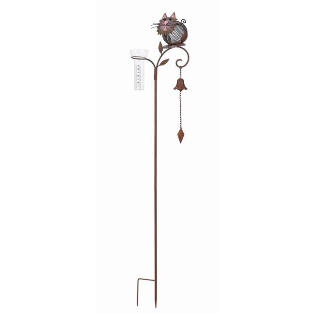 Continental Art Center 20776 Metal Rustic Cat Solar Rain Gauge Outdoor Garden...