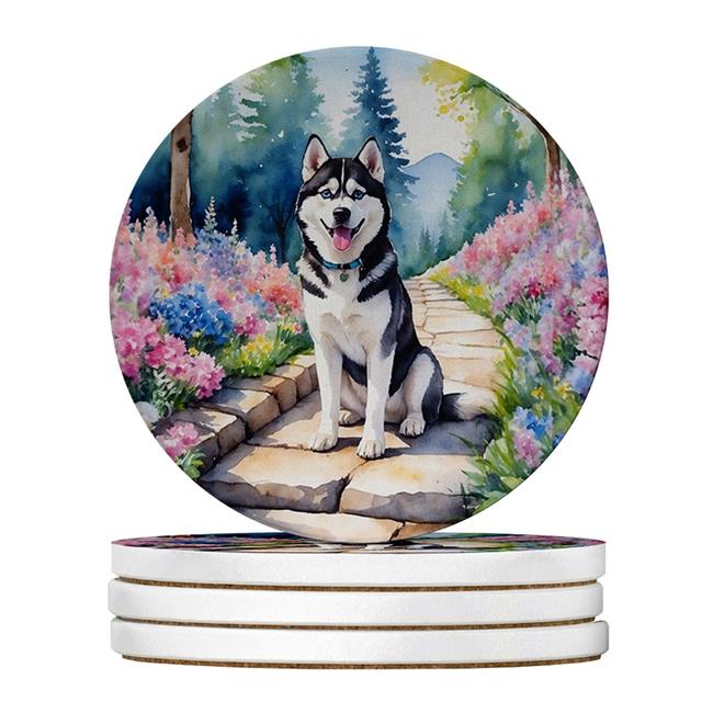 Carolines Treasures DAC6719RCS4 4 x 4 in. Siberian Husky Spring Path Sandston...