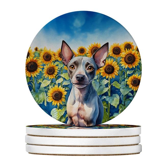 Carolines Treasures DAC6010RCS4 4 x 4 in. American Hairless Terrier in Sunflo...