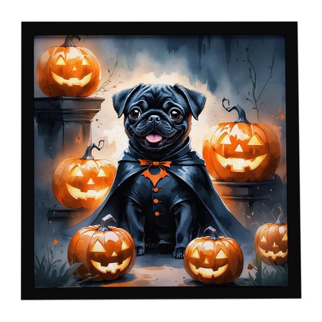 Carolines Treasures DAC8444MFP88 8 x 8 in. Black Pug Puppy Halloween Framed M...