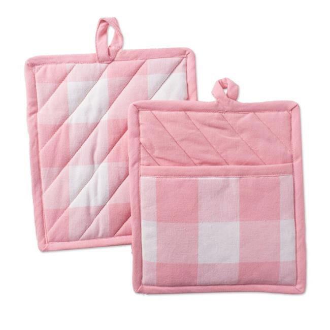 Design Imports CAMZ10537 Pink Buffalo Check Potholder - Set of 2