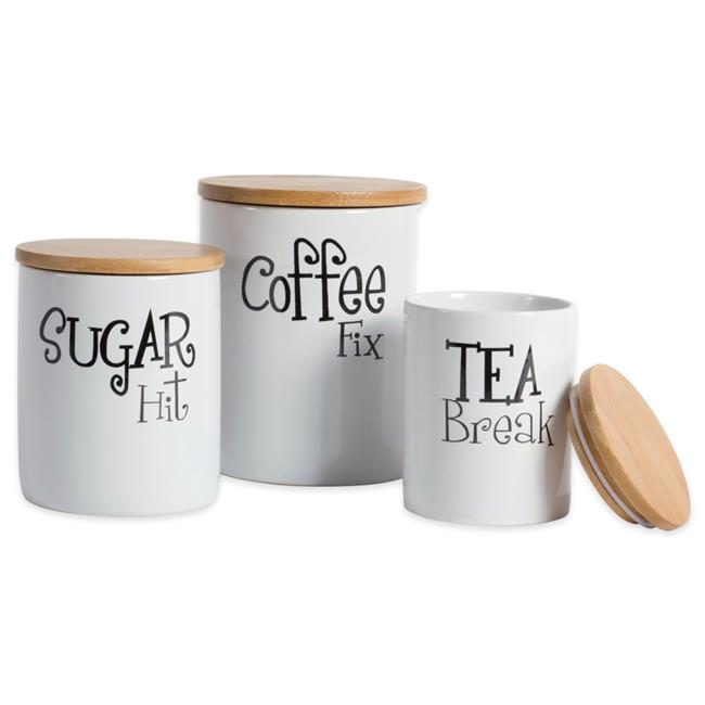 Design Imports White & Coffee Sugar Tea Ceramic Canister - Set of 3