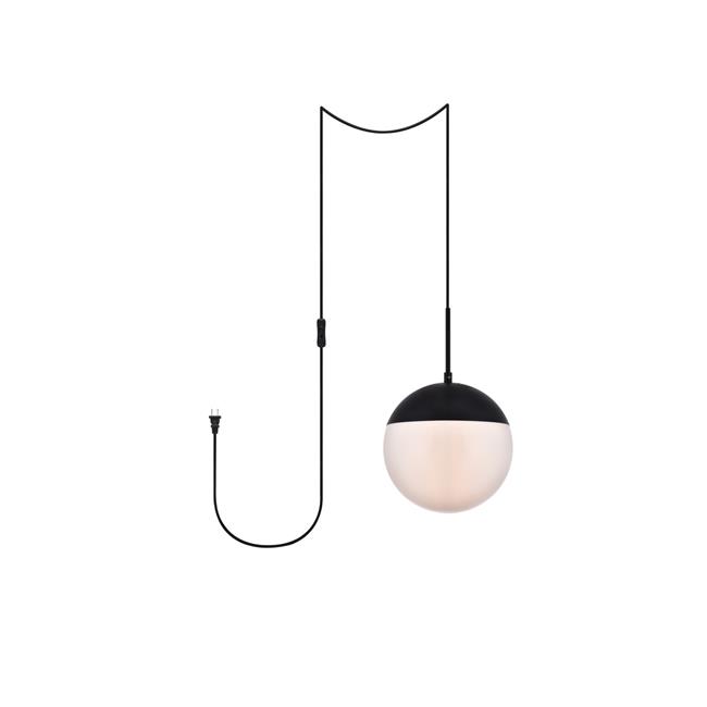 Living District LDPG6032BK Eclipse 1 Light Black Plug-In Pendant with Frosted...