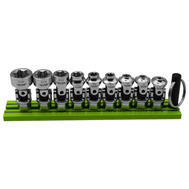 Vim Tools VMDDSUJET400 0.25 in. x 11 mm Dual Drive Stubby UJ E-Torx Set - 9 P...