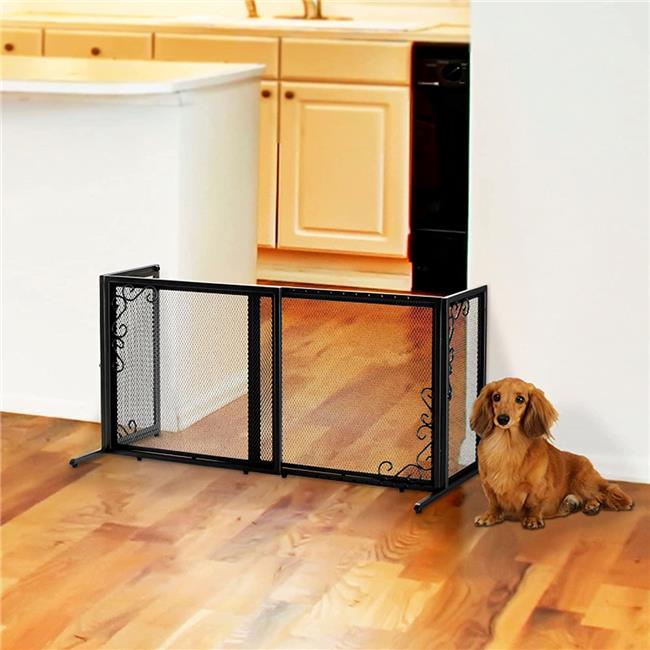 Richell 94944 26-40 x 18 x 20 in. Freestanding Metal Mesh Pet Gate - Black - ...