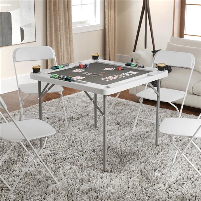 Flash Furniture DAD-MJZ-88-WHGY-GG 34.5 in. Silas Square 4-Player White Foldi...