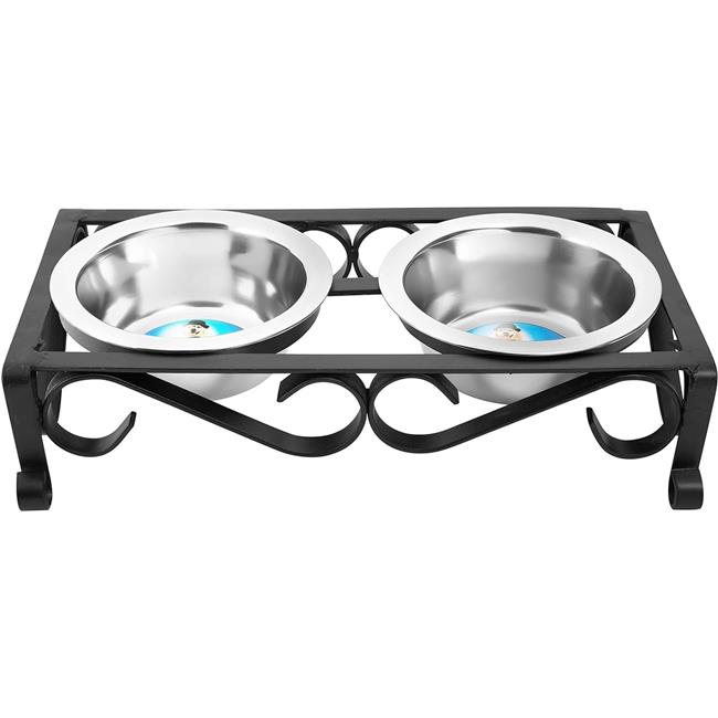Indipets 90043 2 qt. Raised Wrought Iron Elevated Feeder  Black