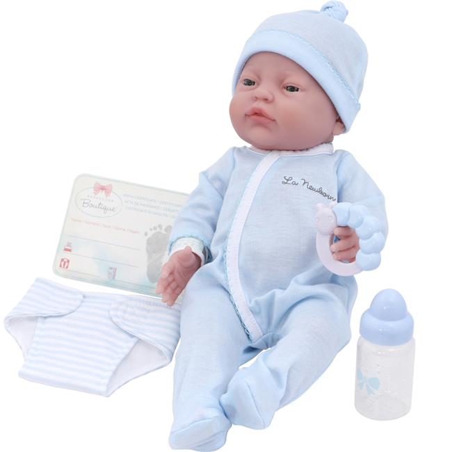 JC Toys 18301 La Newborn Doll All-Vinyl Retro Closed Eyes in Blue Set with Ac...