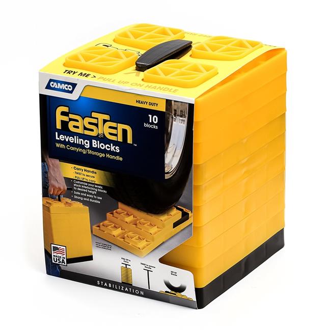 Camco 2 x 2 in. FasTen Leveling Block with T-Handle  Yellow - Pack of 10