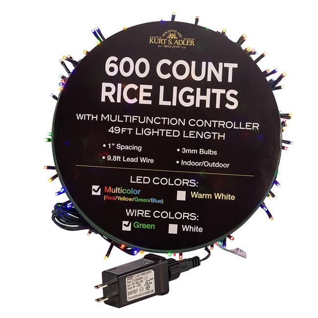 Kurt Adler AD1034M 49 ft. 600-Light LED Rice Light Set  Multi Color
