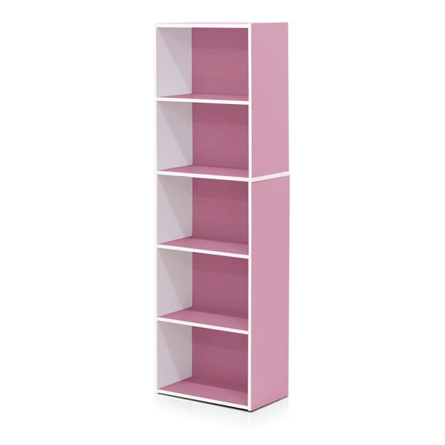 Furinno 11055WH-PI 5-Tier Reversible Open Shelf Bookcase  White & Pink