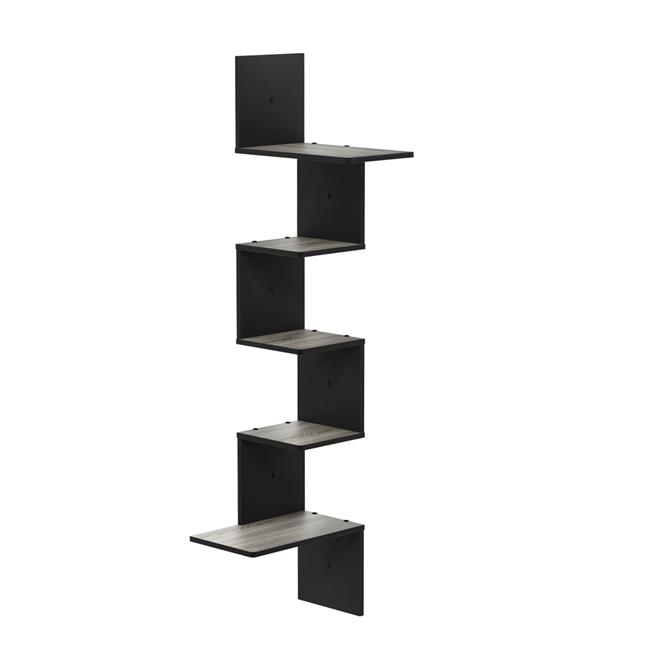 Furinno FR18046GYW-BK Rossi Modern 5-Tier Wall Floating Corner Shelf French O...