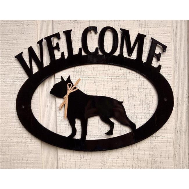 The Lazy Scroll bostonwelcome Boston Terrier Metal Welcome Sign
