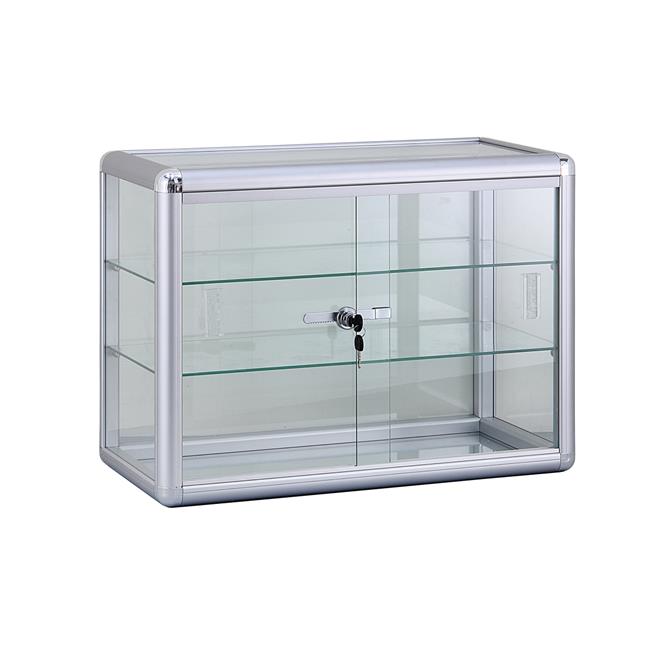 AMKO F-1301 24 x 18 in. Glass Countertop Showcase Tower Display Case  Silver