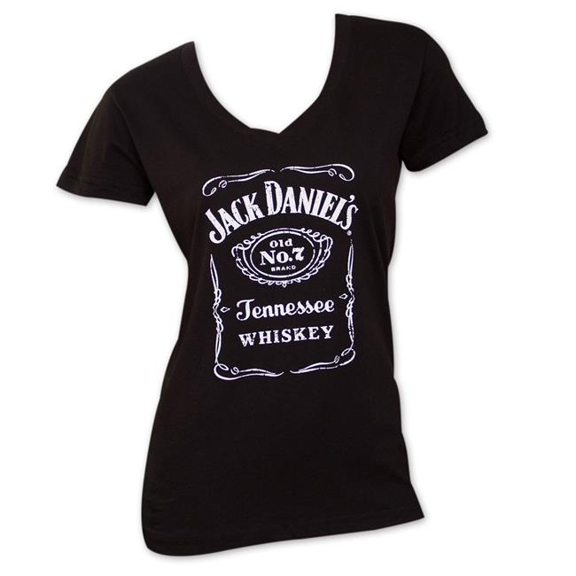 Jack Daniels 22813-Medium Women Old No.7 Label V-Neck T-Shirt - Medium