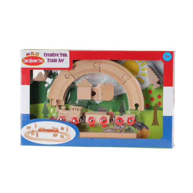 Omni Wooden Toys 964015NC Non Color Decorate Your Own Train Set - 23 Piece