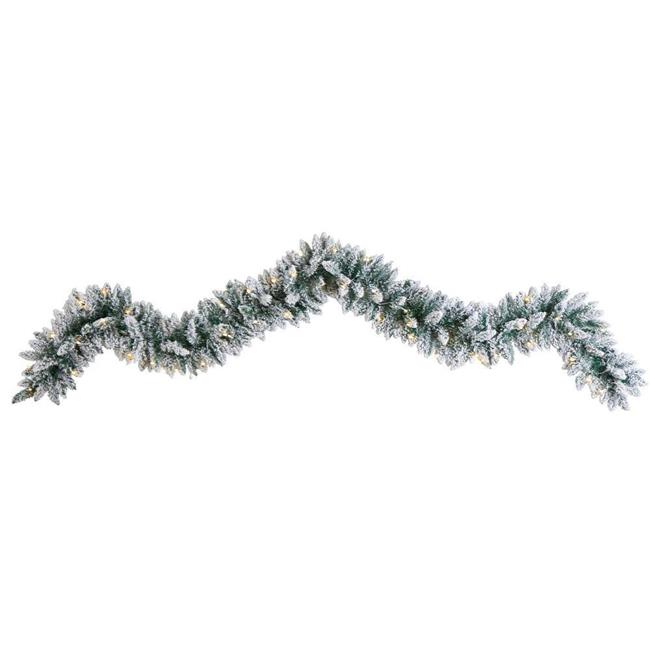 NearlyNatural W1310 9 in. Flocked Artificial Christmas Garland with 50 LED Li...