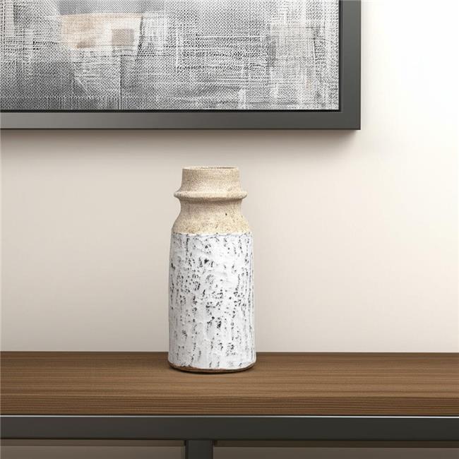 HomeRoots 565465 10 in. Beige & Ivory Cylinder Terracotta Table Vase