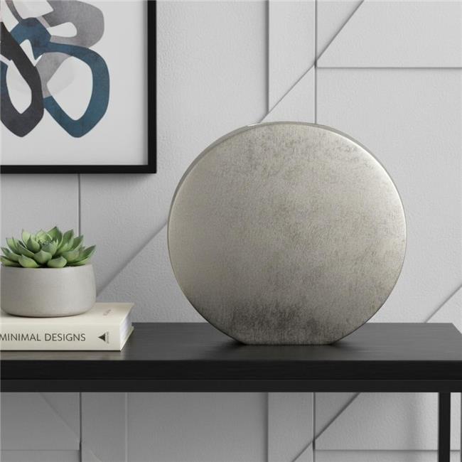 HomeRoots 574242 15 in. Silver Round Aluminum Table Vase