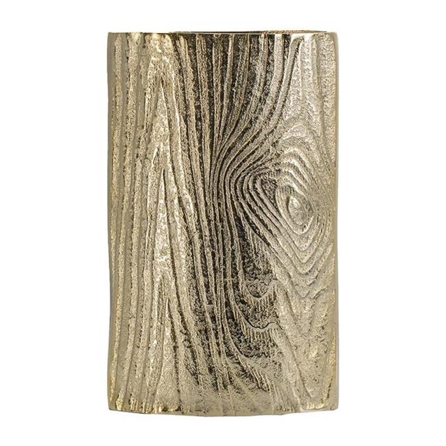 HomeRoots 565439 10 in. Gold Aluminum Oval Faux Wood Table Vase