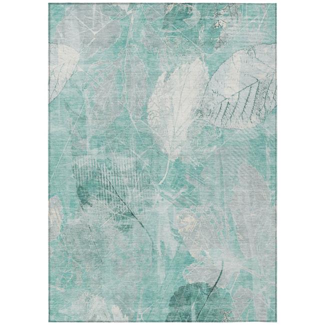 3x5 ft. Teal Blue & Ivory Floral Washable Transitional Indoor & Outdoor Recta...