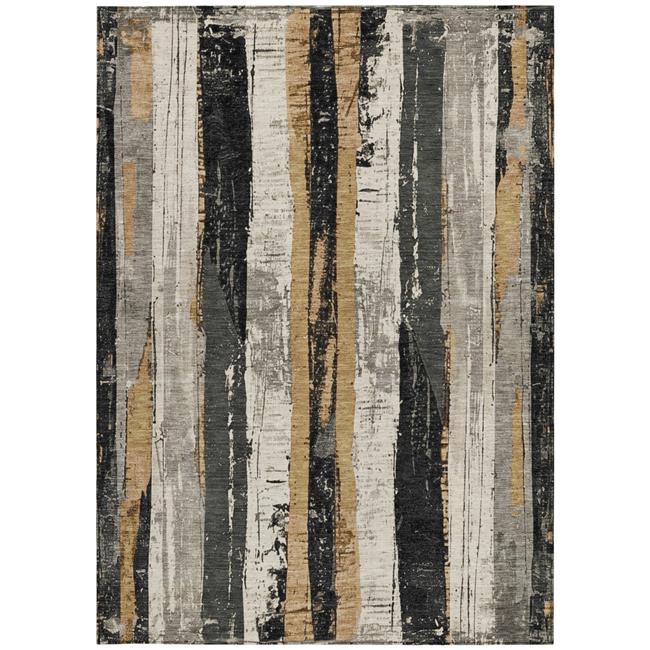 HomeRoots 623503 3 x 5 ft. Taupe & Gold Striped Washable Transitional Indoor ...