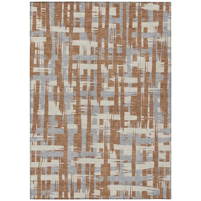 3x5 ft. Rust Gray & Ivory Striped Washable Transitional Indoor & Outdoor Rect...