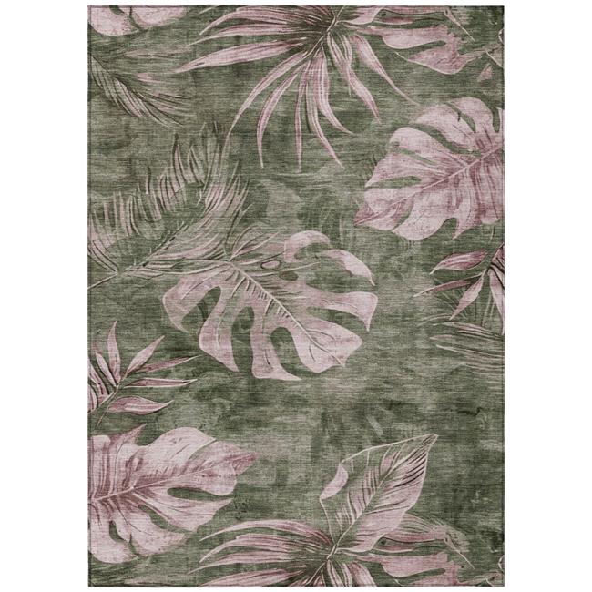 HomeRoots 624031 3 x 5 ft. Olive Green & Blush Floral Washable Transitional I...