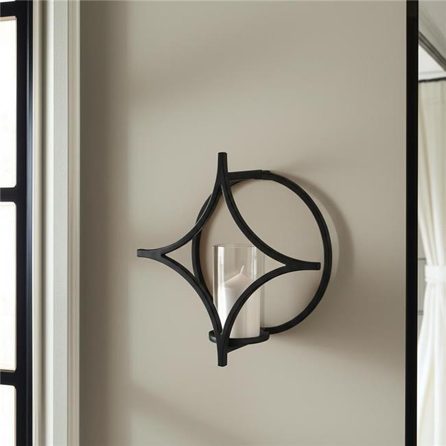 HomeRoots 608442 6 in. Black Quatrefoil Metal Wall Sconce Candle Holder