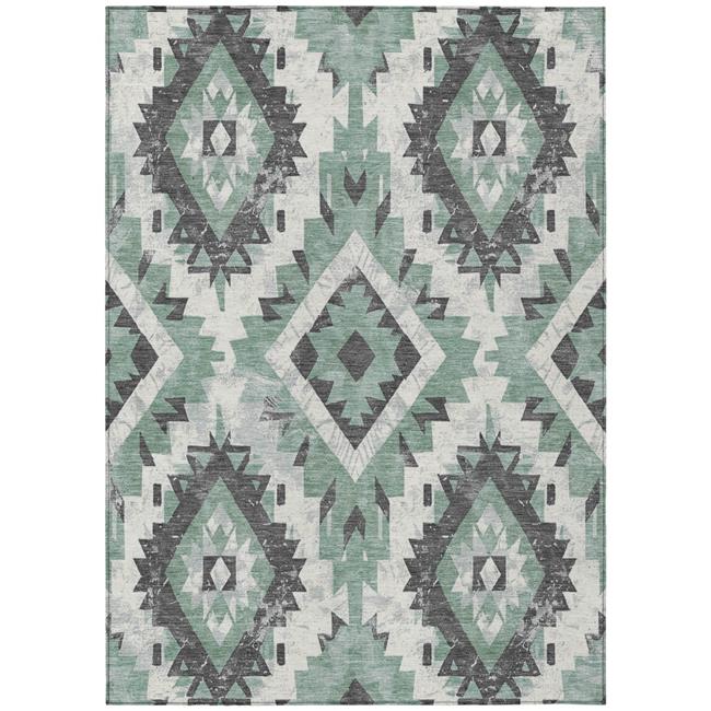 HomeRoots 623713 3 x 5 ft. Pale Aqua & Gray Aztec Washable Transitional Indoo...