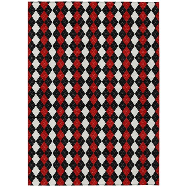 3x5 ft. Black Red & White Argyle Washable Transitional Indoor & Outdoor Recta...
